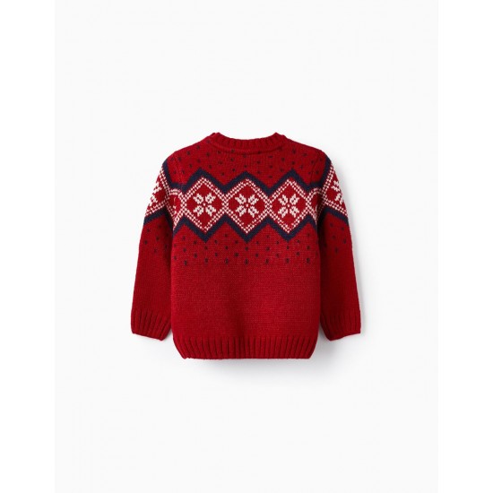 JACQUARD KNIT SWEATER FOR BABY BOY, RED