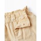 COTTON AND LINEN FLOWER SHORTS FOR GIRLS, BEIGE