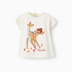 COTTON T-SHIRT WITH EMBROIDERY FOR BABY GIRL 'BAMBI', WHITE