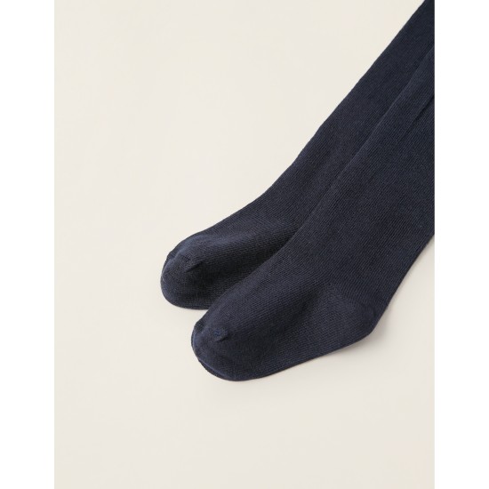 RUFFLED KNIT TIGHTS FOR NEWBORN AND BABY, DARK BLUE