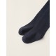 RUFFLED KNIT TIGHTS FOR NEWBORN AND BABY, DARK BLUE