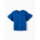 SHORT SLEEVE T-SHIRT WITH EMBROIDERED POCKET FOR GIRL, BLUE