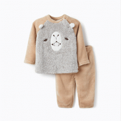 3D TEDDY PAJAMAS WITH EARS AND TOOTH FOR BABY BOY 'MUD', BROWN/GREY