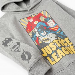 BOYS' HOODED AND LETTERED 'DC JUSTICE LEAGUE' SWEATSHIRT, GREY