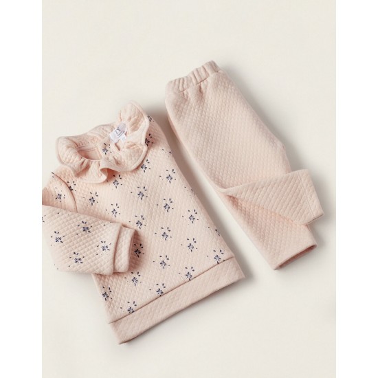QUILTED SWEATER + PANTS SET FOR NEWBORN, PINK