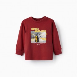 LONG SLEEVE T-SHIRT WITH 3D SKATEBOARD FOR BABY BOY 'SKATE', RED