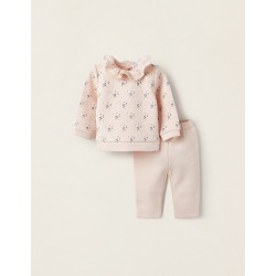 QUILTED SWEATER + PANTS SET FOR NEWBORN, PINK