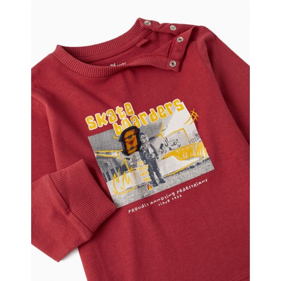 LONG SLEEVE T-SHIRT WITH 3D SKATEBOARD FOR BABY BOY 'SKATE', RED