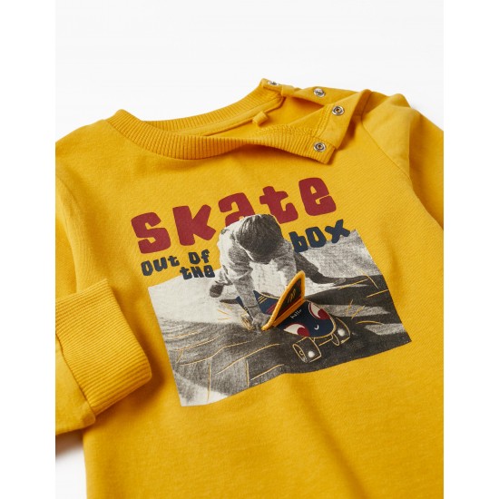 LONG SLEEVE T-SHIRT WITH 3D DETAIL FOR BABY BOY 'SKATE', YELLOW