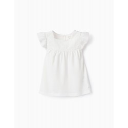 COTTON T-SHIRT WITH EMBROIDERY FOR BABY GIRL, WHITECOTTON T-SHIRT WITH EMBROIDERY FOR BABY GIRL, WHITE