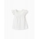 COTTON T-SHIRT WITH EMBROIDERY FOR BABY GIRL, WHITECOTTON T-SHIRT WITH EMBROIDERY FOR BABY GIRL, WHITE