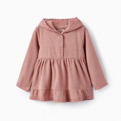 KNITTED SWEATER WITH HOOD FOR GIRLS, PINK