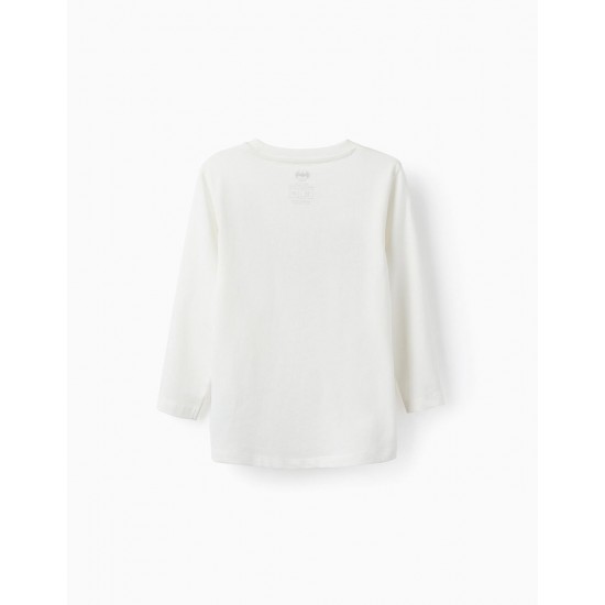LONG SLEEVE T-SHIRT IN COTTON FOR BOY 'DC', WHITE