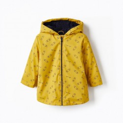 RUBBER PARKA WITH FUR FOR BABY BOY 'SKATER', YELLOW/DARK BLUE