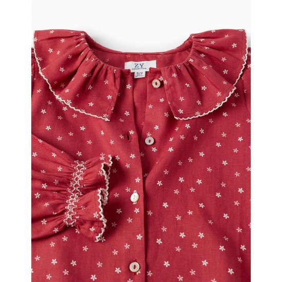 COTTON TWILL BLOUSE FOR GIRLS 'FLORAL', RED