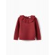 KNITTED SWEATER WITH FRILL FOR GIRLS, DARK RED