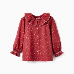 COTTON TWILL BLOUSE FOR GIRLS 'FLORAL', RED