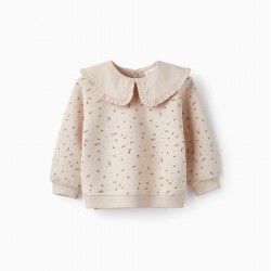 BABY GIRL'S RUFFLED SWEATER 'FLORAL', LIGHT PINK