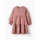 MESH DRESS WITH COLLAR IN ENGLISH EMBROIDERY FOR GIRLS, PINK