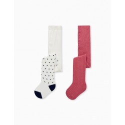 PACK 2 MESH TIGHTS FOR BABY GIRL, PINK/WHITE