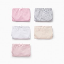 PACK OF 5 PANTIES FOR GIRLS, GREY/PINK/WHITE