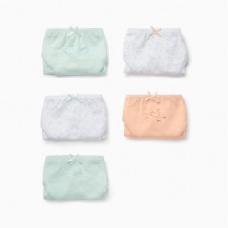 PACK OF 5 PANTIES FOR GIRLS 'SWANS', WHITE/MINT/PEACH