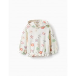 BABY GIRL'S HOODED SWEATSHIRT 'FLORAL', WHITE