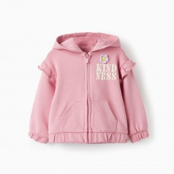 BABY GIRL'S 'KINDESS' HOODED AND RUFFLED JACKET, PINK