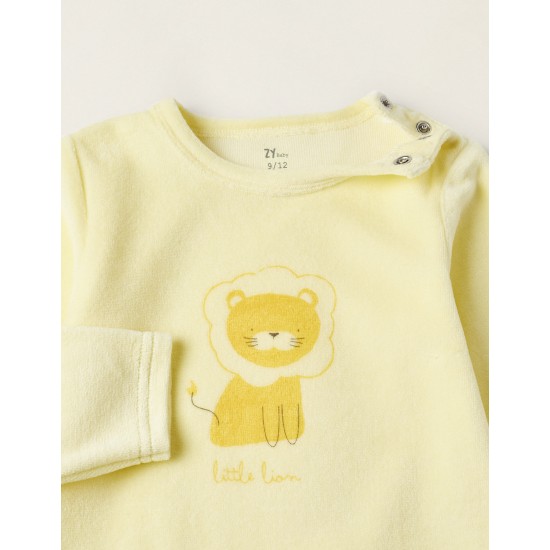 VELVET BABYGROW FOR BABY GIRL 'LITTLE LION', YELLOW