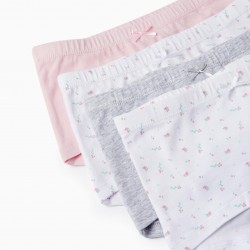 PACK OF 4 COTTON BOXERS FOR GIRLS 'FLOWERS', MULTICOLOR