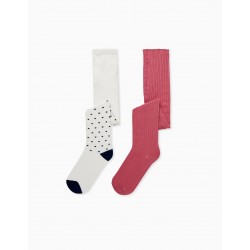 PACK 2 MESH TIGHTS FOR GIRLS, PINK/WHITE