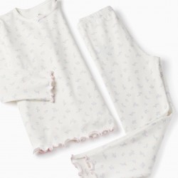 RIBBED PAJAMAS WITH FLORAL PATTERN FOR GIRLS, WHITE