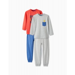 PACK OF 2 LONG-SLEEVED PAJAMAS FOR BOYS, RED/BLUE/GRAY