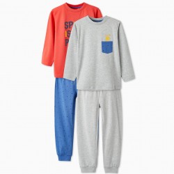 PACK OF 2 LONG-SLEEVED PAJAMAS FOR BOYS, RED/BLUE/GRAY