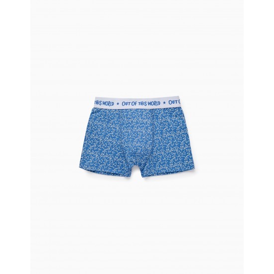 PACK OF 4 BOXERS FOR BOYS 'OUT OF THIS WORLD - STARS', BLUE/GRAY