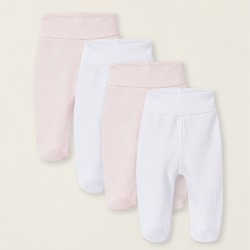 PACK 4 PANTS WITH FEET FOR BABY GIRL 'EXTRA COMFY', WHITE/PINK