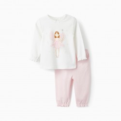 COTTON INTERLOCK PAJAMAS WITH TULLE FOR BABY GIRL 'FAIRY', WHITE/PINK