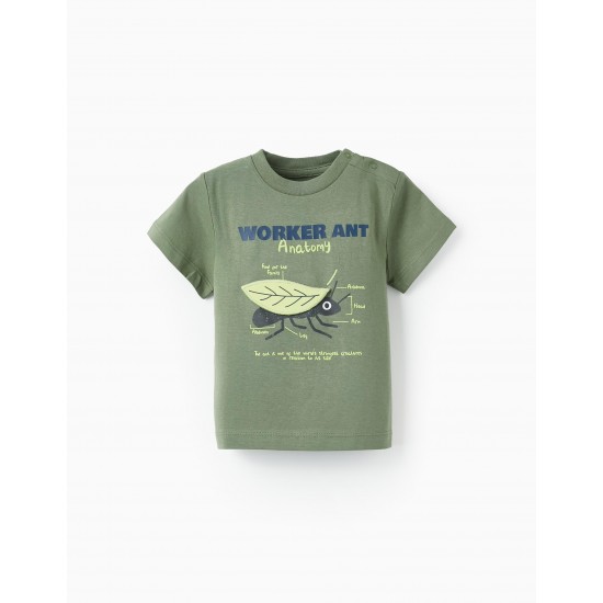 SHORT SLEEVE T-SHIRT WITH EMBOSSED LEAF FOR BABY BOY, GREEN
