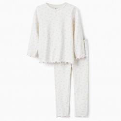 RIBBED PAJAMAS WITH FLORAL PATTERN FOR GIRLS, WHITE