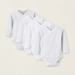 PACK OF 4 CROSSED COTTON BABY BODIES 'PENGUIN', GREY/WHITE
