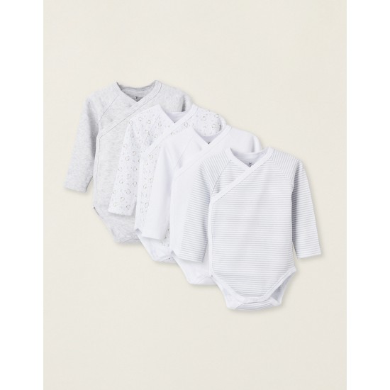 PACK OF 4 CROSSED COTTON BABY BODIES 'PENGUIN', GREY/WHITE