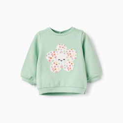 BABY GIRL'S COTTON SWEATER 'FLOWER', GREEN
