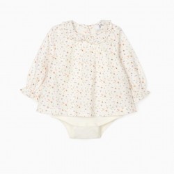 BODY-BLOSE WITH FLORAL MOTIF FOR NEWBORN, WHITE