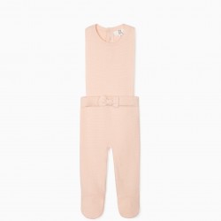 KNIT FOOTED JUMPSUIT FOR NEWBORN, PINK