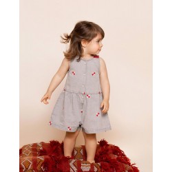 BEADED AND EMBROIDERED DENIM JUMPSUIT FOR BABY GIRL, GRAY