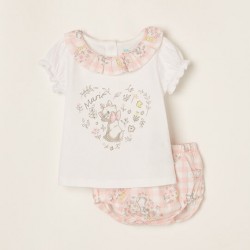 T-SHIRT + DIAPER COVER FOR NEWBORN 'MARIE', WHITE/PINK