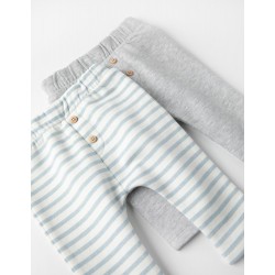 2 NEWBORN PANTS, GREY/BLUE/WHITE