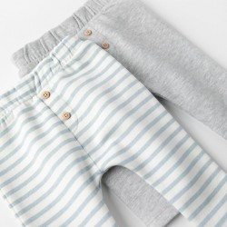 2 NEWBORN PANTS, GREY/BLUE/WHITE