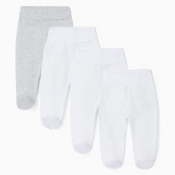 4 PANTS WITH FEET FOR BABY 'TWINKLE', WHITE