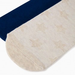 2 'STARS' GIRL'S KNITTED TIGHTS, BEIGE/BLUE